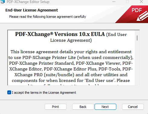 Процесс установки PDF‑XChange Editor