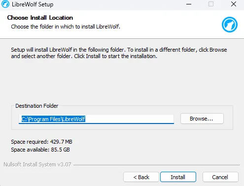 Процесс установки LibreWolf