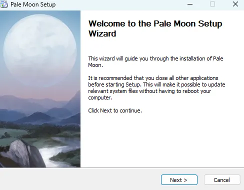 Процесс установки Pale Moon