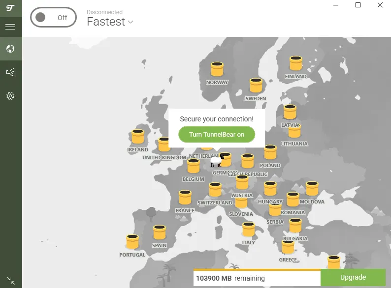 Интерфейс TunnelBear
