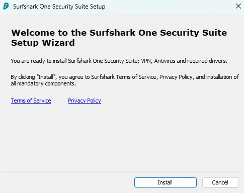 Процесс установки Surfshark