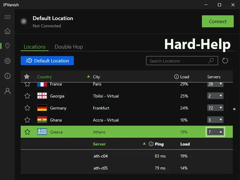 Интерфейс IPVanish 