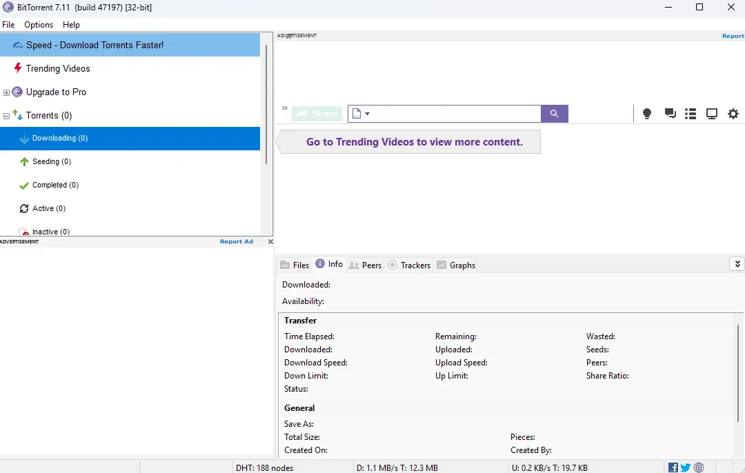 Интерфейс программы BitTorrent Classic