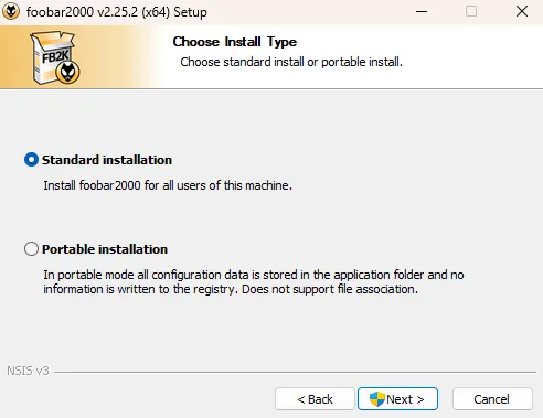 процесс установки foobar2000
