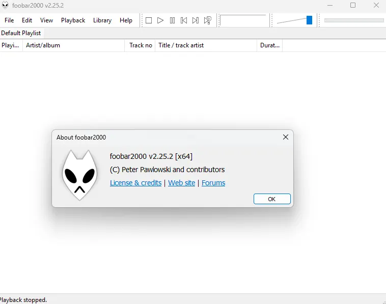 Интерфейс и о программе foobar2000