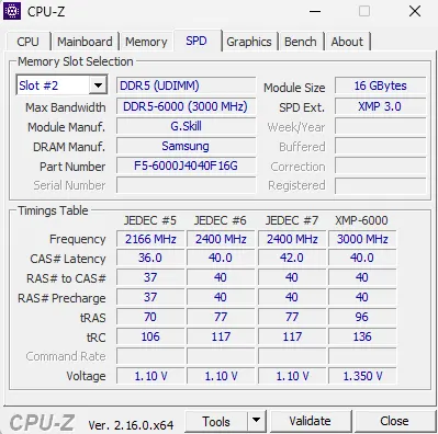 Инерфейс программы CPU‑Z, вкладка SPD