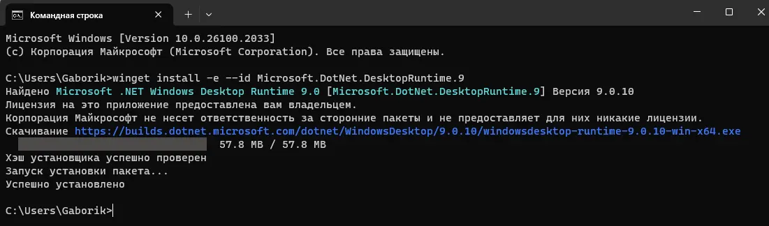 Установка NET Desktop Runtime 9 через Winget 